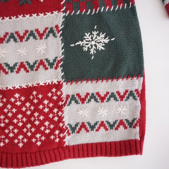 Vintage Cherokee Patchwork Christmas Cardigan Festive Holiday Embroidered 1X - Picture 4 of 10